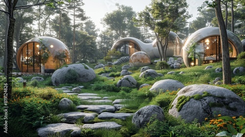 Tranquil pastoral setting enhanced by the presence of cottagecore futurism bubbles, evoking a sense of magical realism