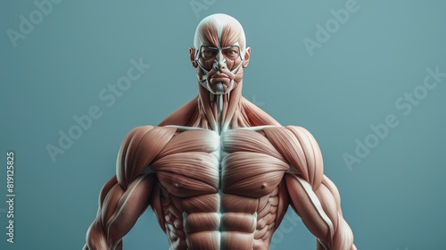  Image of well-developed upper body muscles of the human body