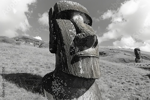 Humanity Heritage Day, Heads on Easter Island, pagan totems Black white picture Ancient architecture, wonders of the world, national landmark, culture, architecture