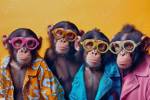 Imaginative animal notion A bunch of monkeys in a funny. Generative Ai