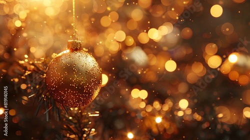 Festive gold ornament, blurred bokeh background, ample copy space, merry greeting, magical decoration 8K , high-resolution, ultra HD,up32K HD