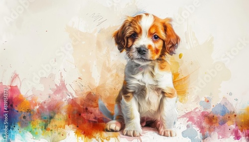 Vibrant watercolor painting of cute puppy with floppy ears