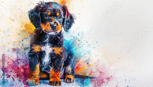 Adorable puppy with floppy ears watercolor illustration
