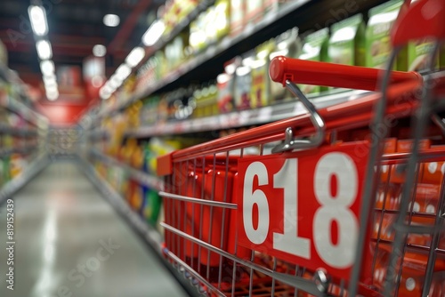 Red shopping cart with big number 618 on the side