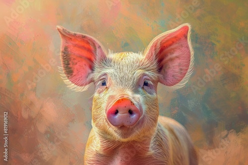 A painting of a pig with a pink nose, suitable for various projects
