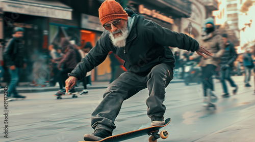 old man brings joy to the streets as he skateboards with remarkable speed and skill