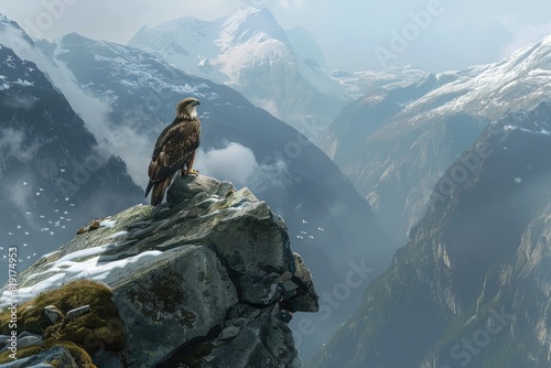 A bird perched on top of a rock in the mountains. Suitable for nature and wildlife concepts
