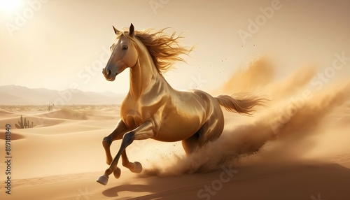 Illustrate a golden horse racing across a desert l upscaled_5