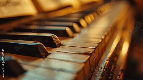 Piano keyboard with shallow depth field