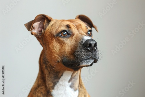 American Staffordshire Terrier looking at the camera with a serious expression