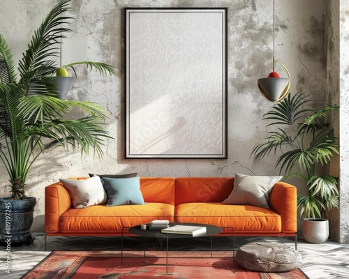 Vibrant eclectic living room poster frame