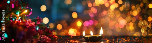 Festive Diwali lights and decorations.
