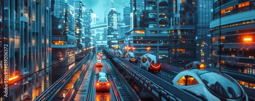 Futuristic smart city with autonomous vehicles and advanced infrastructure.