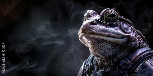 Confident and stylish cyberpunk Frog knight with a black eyepatch. Concept Frog, Knight, Cyberpunk, Eyepatch, Stylish