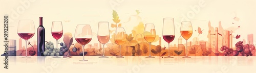 splendid flat design side view wine tasting theme cartoon drawing Tetradic color scheme