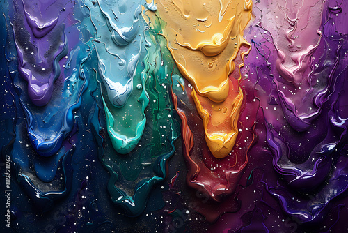 Colorful abstract dripping paint texture.Vibrant and dynamic abstract image featuring multicolored dripping paint with a glossy finish, ideal for backgrounds, creative projects, and artistic designs