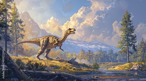 Mighty Allosaurus in a Prehistoric Landscape.