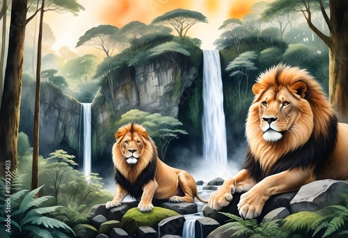 lion sitting by waterfall (23)