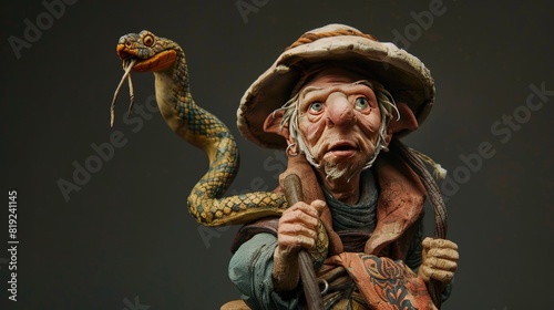Modeling clay character. Snake charmer