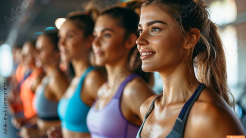Group of women in a fitness class smiling