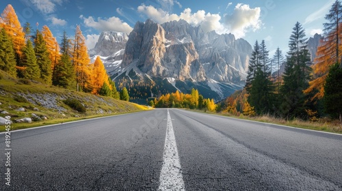 Autumn Roads. Scenic Mountain Road through Dolomite National Park with Beautiful Autumn Landscape