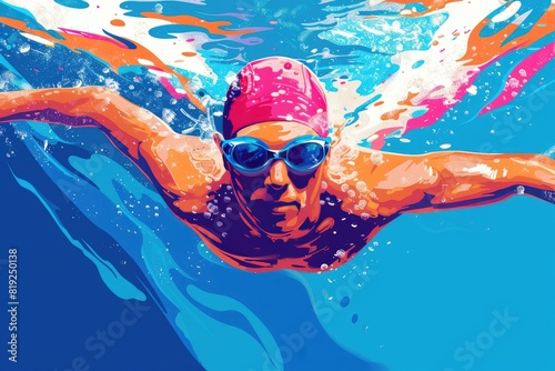 Energetic Swim: Athlete Gliding Through Pool Waters