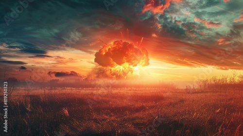 Nuclear explosion radioactive in nature landscape apocalyptic background