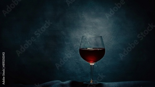  A glass of wine sits atop a table beside an adjacent bottle of wine on the same table