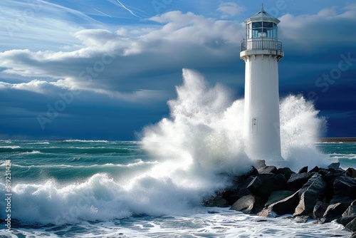 Guiding Light in the Fury: Lighthouse Against Waves