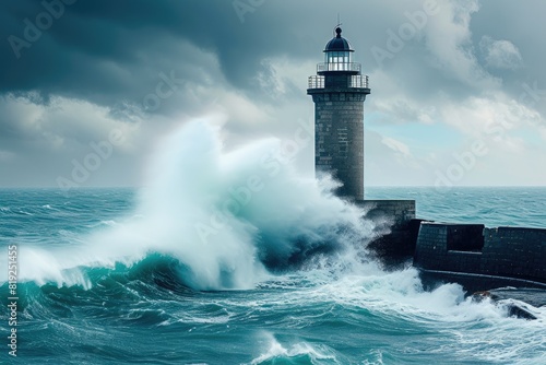 Coastal Guardian: Lighthouse Battling Ocean Waves