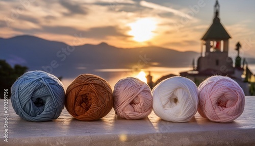 Ovillos de lana de colores aesthetic, materiales para coser y tejer ropa, crochet con hilos de algodón, creado con IA generativa 