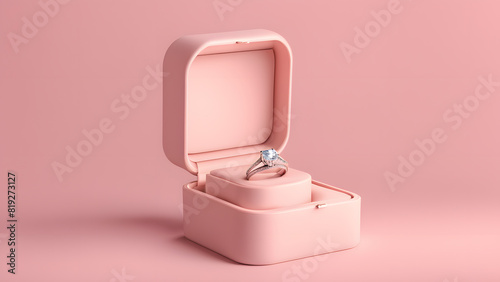 a pink ring box with a diamond ring inside for beauty makeup concept