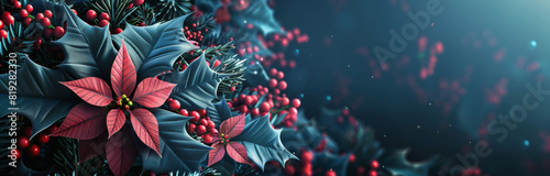 Christmas Poinsettia Background With Bokeh Lights