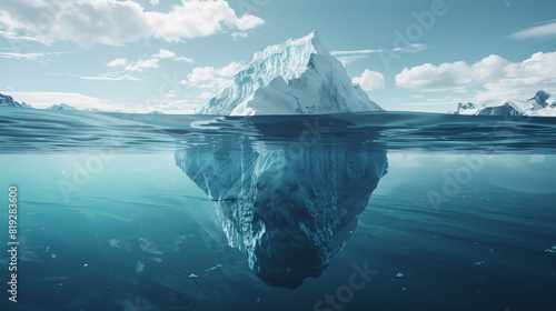 Iceberg from a distance, visible underwater part symbolizing the hidden part of somethign