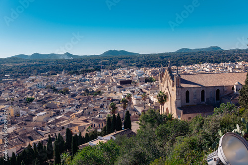 Beautiful view over the city of Arta, Mallorca in Sunny day. Old Town, popular touristic place