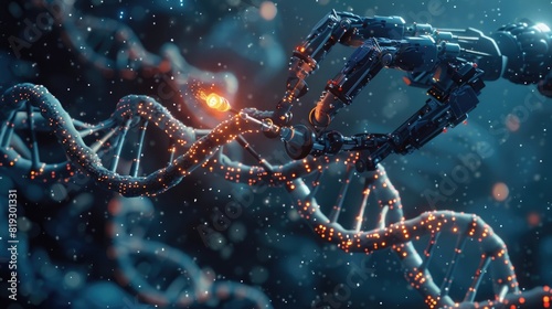 a robot arm is connected to the dna double helix