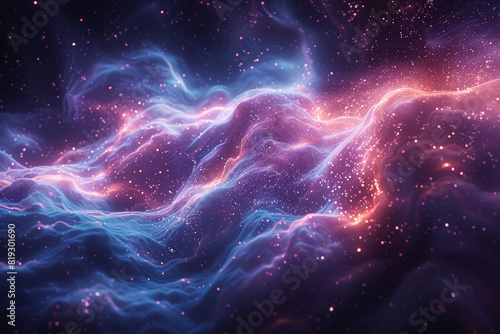 A cosmic tapestry woven with threads of dark matter, invisible yet shaping the structure of the cosmos. Concept of dark matter mysteries. Generative Ai.