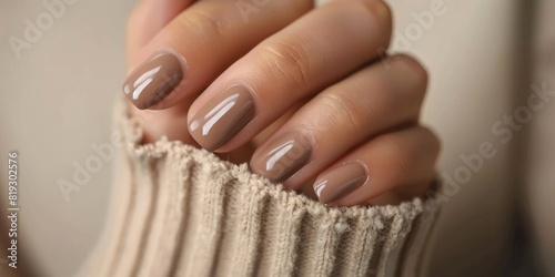 closeup of hand with brown nail polish AIG51A.