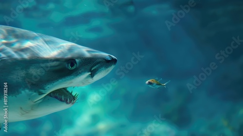  Shark facing a small fish.