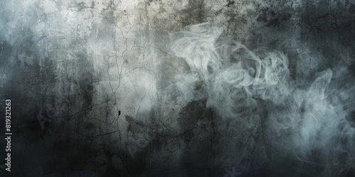 Abstract grunge background with smoke and fog. Dark and mysterious wallpaper. Vintage texture. Abstract dark grungy background with smudged white wall. High quality photo