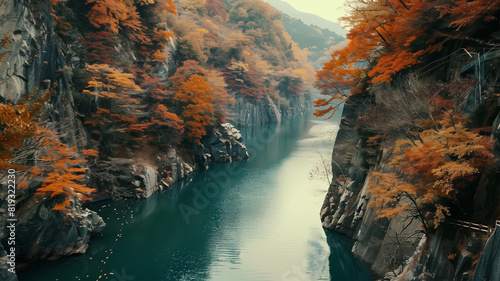 秋の渓谷 川 紅葉