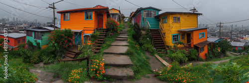 A stairway to a hill. A picturesque city like the port of Valparaíso. 
