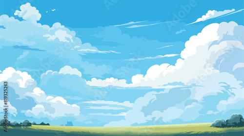 View of beautiful blue sky with fluffy clouds 2d fl