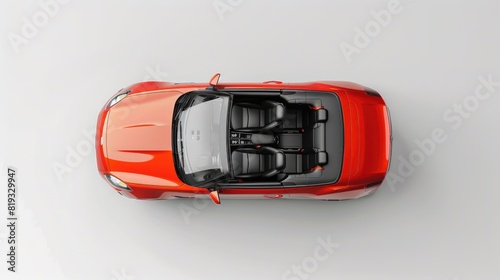 Sports convertible car with soft top down. Convertible - top view, in aerial top down view.