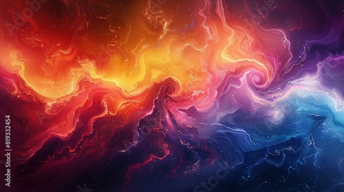  A colorful abstract background with starry swirls in the center and an open space surrounding it
