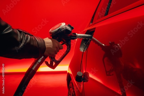 a man filling up his car with gas
