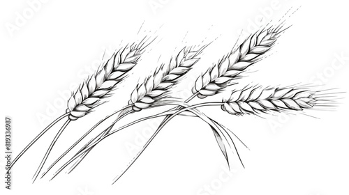 Wheat spikelets in sketch vector illustration isola