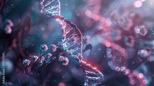 Convey the importance of DNA in healthcare and science with a prompt featuring a medical abstract inspired by the structure of DNA