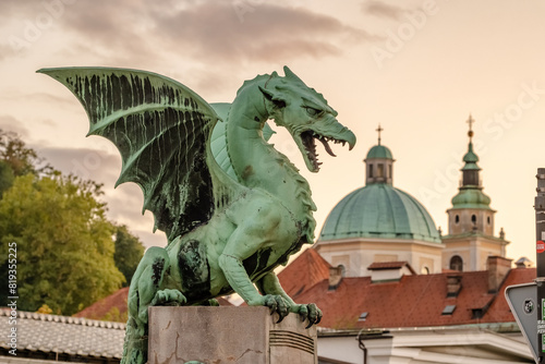 Ljubljana Dragon bridge, symbol of Ljubljana, capital of Slovenia