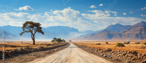 Gravel road and beautiful landscape in Namibia 